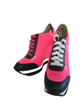 RUTHIE DAVIS Knightly Fluorescent Pink & Black Lace Up Italy 42 Women's Booties